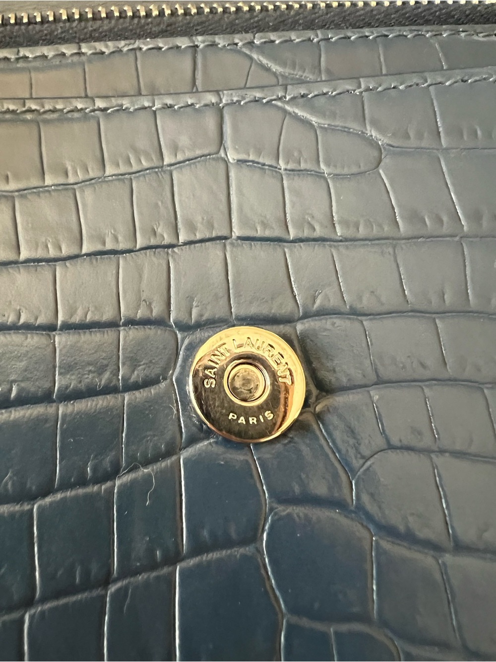 Saint Laurent Small Sunset Bag in Denim Blue Croc-Embossed Leather - Picture 11 of 16